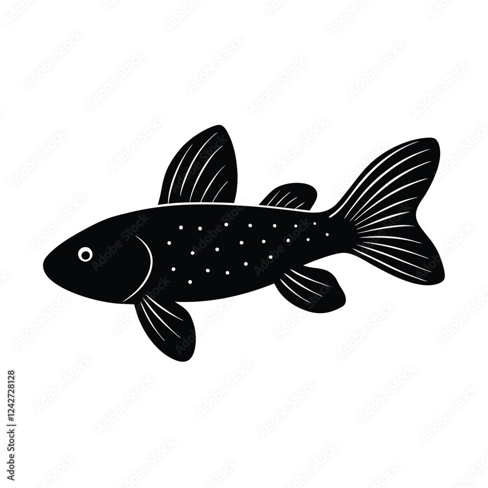 Fototapeta premium Plecostomus (Pleco) Silhouette Vector Art and Black Pleco Fish Illustration Design