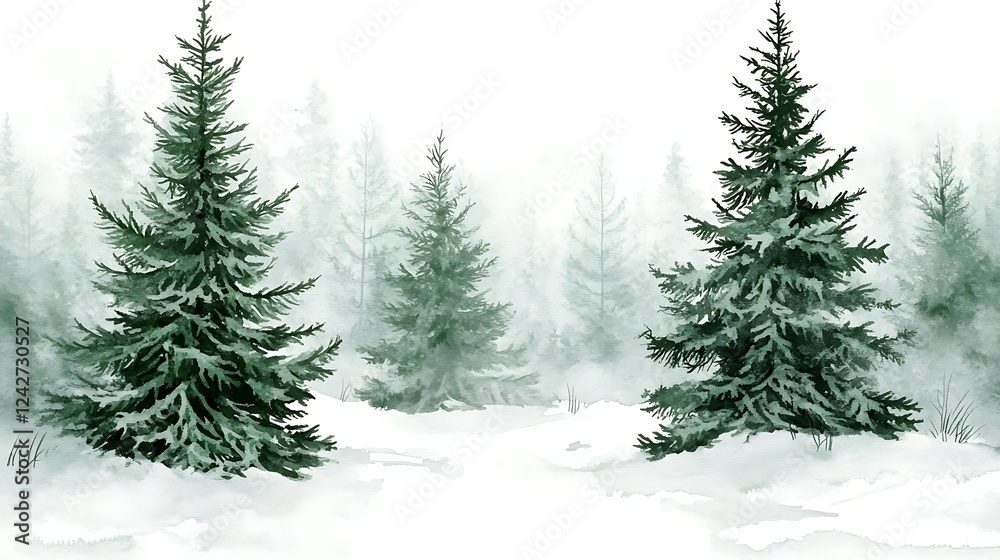 Obraz premium Snowy evergreen forest winter scene