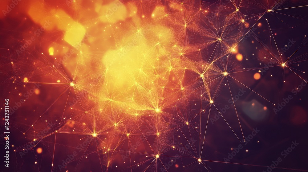 Fototapeta premium Abstract Network Connections Golden Lights Background