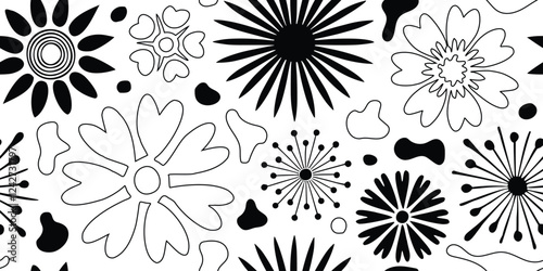 Flowers isolated on white background, seamless pattern, vector design