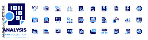 Analysis icon collection. Bold style. Duotone colors. pyramid, analysis, marketanalysis, clipboard, piechart, onlineeducation, studies, barchart, graphic, dataanalytics, finance