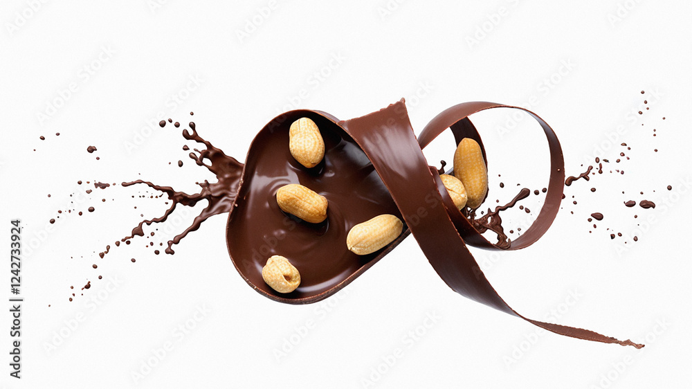 Obraz premium Chocolates. Nuts, peanuts, kernels, spinning, swirling, flying, splashing, cool, creative, food, patterns, advertising, creativity, cool, packaging
