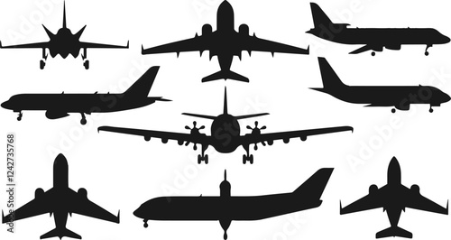 Nine airplane vector silhouettes