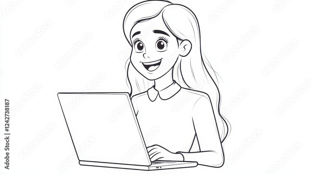 Happy high school girl engaged in online learning while using a laptop in a bright and cozy study environment, focused on her studies Happy high school girl engaged in online learning while using a laptop in a bright and cozy study environment, focused on her studies