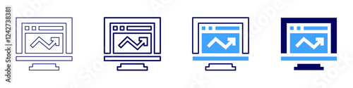 Video analytics icon in 4 different styles. Thin Line, Line, Bold, and Bold Line. Duotone style. Editable stroke