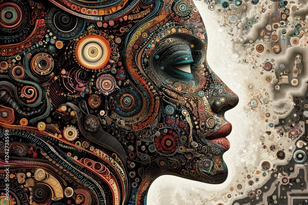 Abstract Mosaic Portrait Of A Woman In Profile Abstract Mosaic Portrait Of A Woman In Profile
