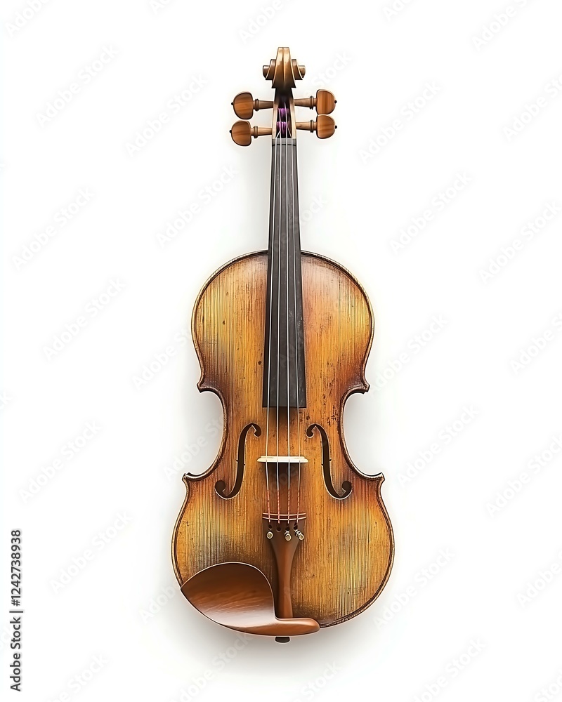 Obraz premium Isolate on white background An elegant vintage violin, showcasing intricate craftsmanship and rich wooden texture.
