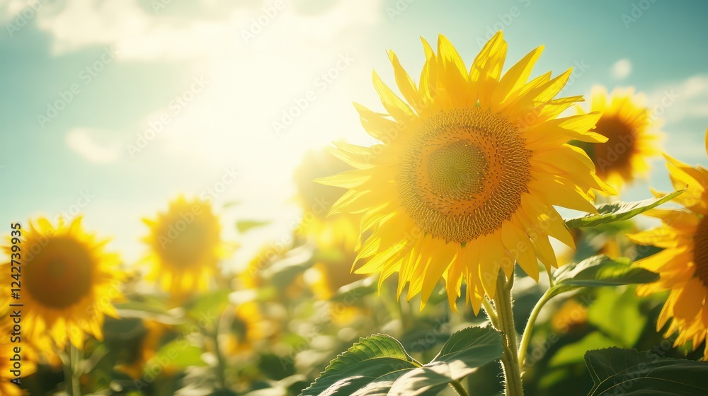 Obraz premium Sun-Kissed Sunflowers in a Summer Field