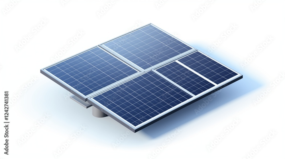 3D isometric solar panel isolated on transparent or white background, high-efficiency design with precise detailing and soft shadows 3D isometric solar panel isolated on transparent or white background, high-efficiency design with precise detailing and soft shadows