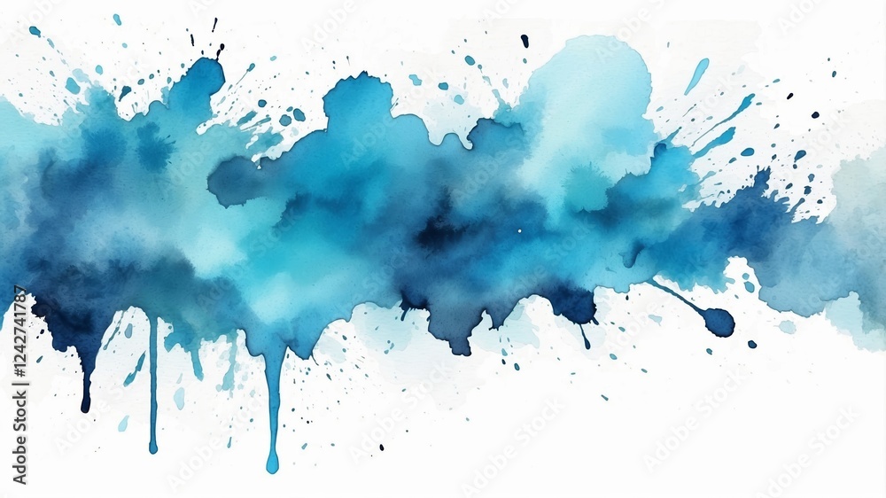 Obraz premium Abstract blue watercolor splash with varying shades and textures on a white background