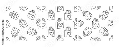 Wallpaper Mural Seamless black and white pattern with hand drawn eco shopping bags Torontodigital.ca