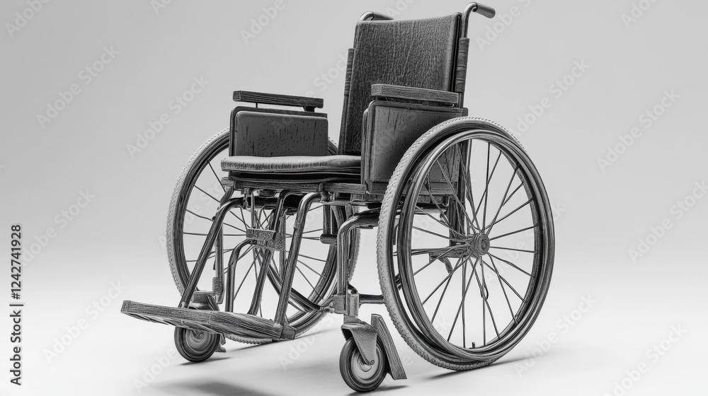 Fototapeta premium Wheelchair on gray background; medical accessibility