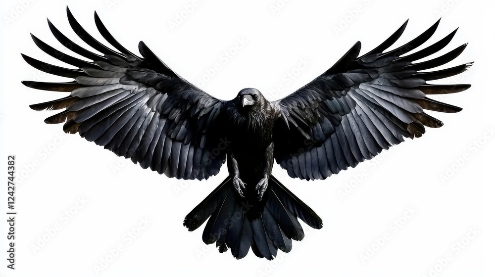 Naklejka premium Dramatic representation of ravens in flight for creative projects.