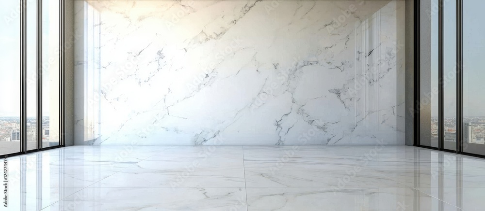 Obraz premium Contemporary empty room with a stunning marble floor and crisp white walls.