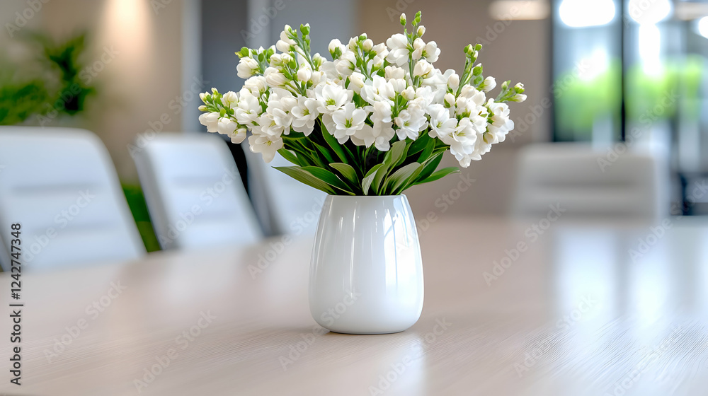 White flowers vase office meeting table background White flowers vase office meeting table background