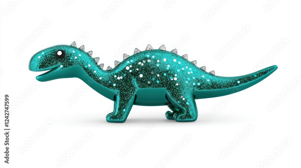 Fototapeta premium Teal Glitter Cartoon Dinosaur Toy