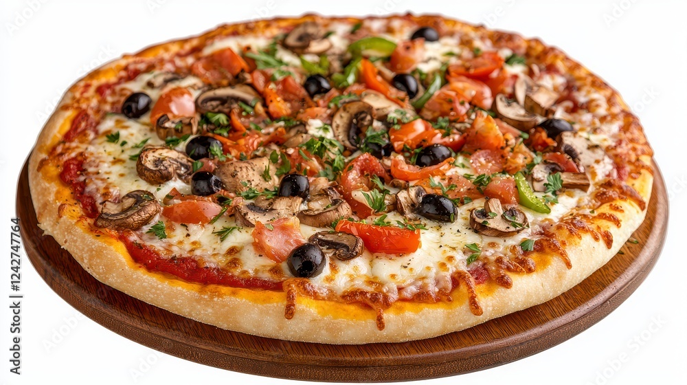 Vegetable Pizza on Wooden Board A Delicious Meal