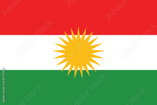 Iraqi Kurdistan flag official colors and proportion digital vector illustration. Pleated flag. photo