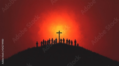 Wallpaper Mural Cross Silhouettes: Christian Men and Women Standing in Faith and Prayer against Orange Sunrise/Sunset Background Torontodigital.ca
