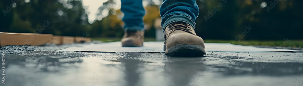 Realistic Photo of Boots on Wet Concrete