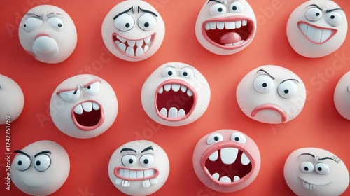 Expressive Faces Show Range of Emotions and Feelings with 3d Render Illustration Concept