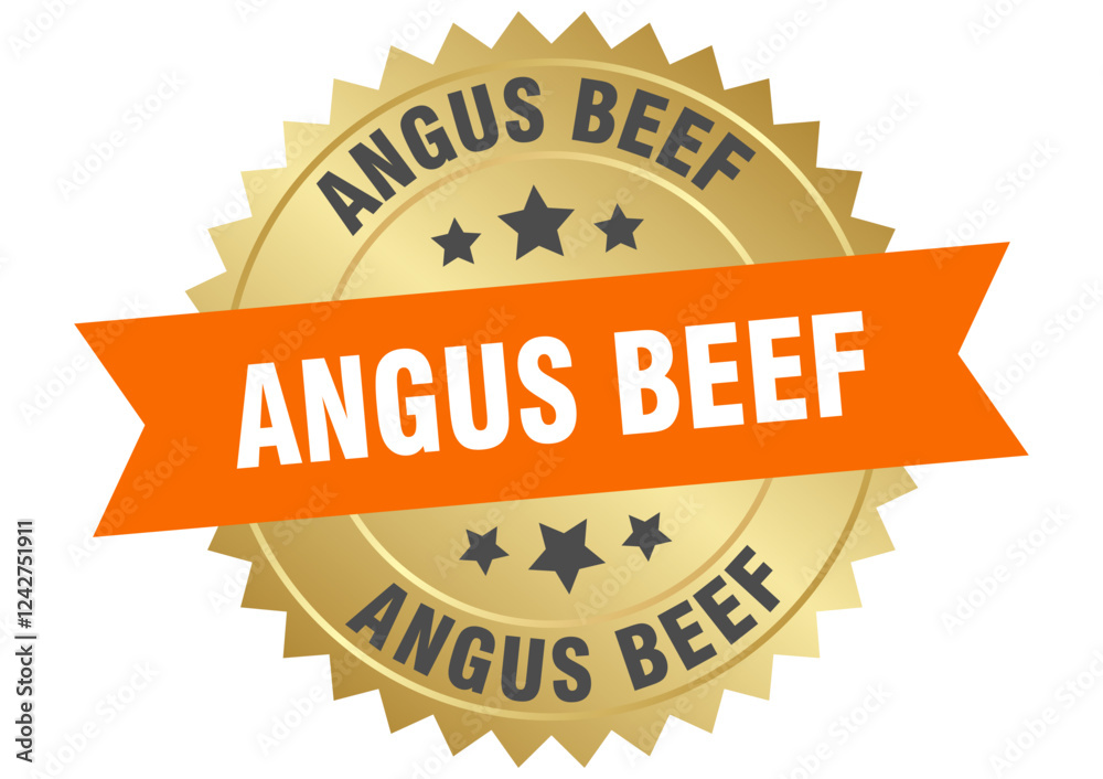 angus beef. angus beef round orange and gold label isolated on transparent background angus beef. angus beef round orange and gold label isolated on transparent background