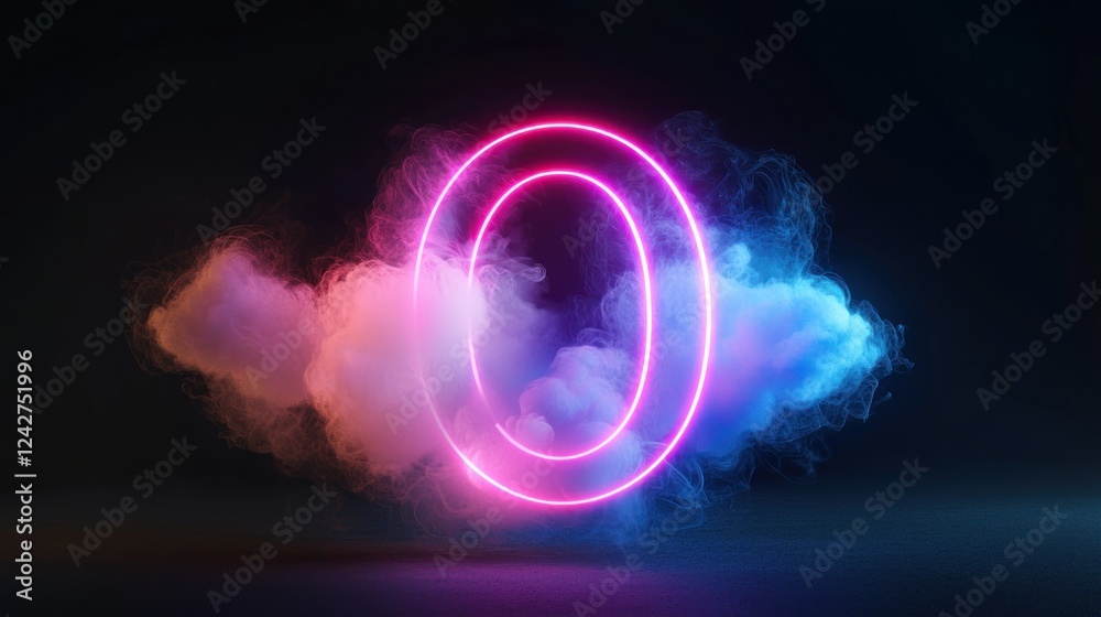 Obraz premium Pink and Blue Neon Circle in Smoke Cloud