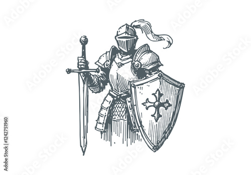 Medieval Knight hand drawn sketch vector