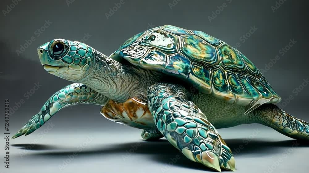 Stunning Teal Ceramic Sea Turtle Sculpture