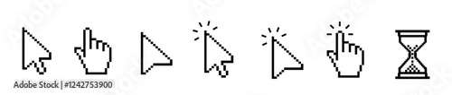 Mouse click cursor arrow icons set and loading icons. Mouse click cursor set. Hand Cursor. Arrow cursor. Vector illustration