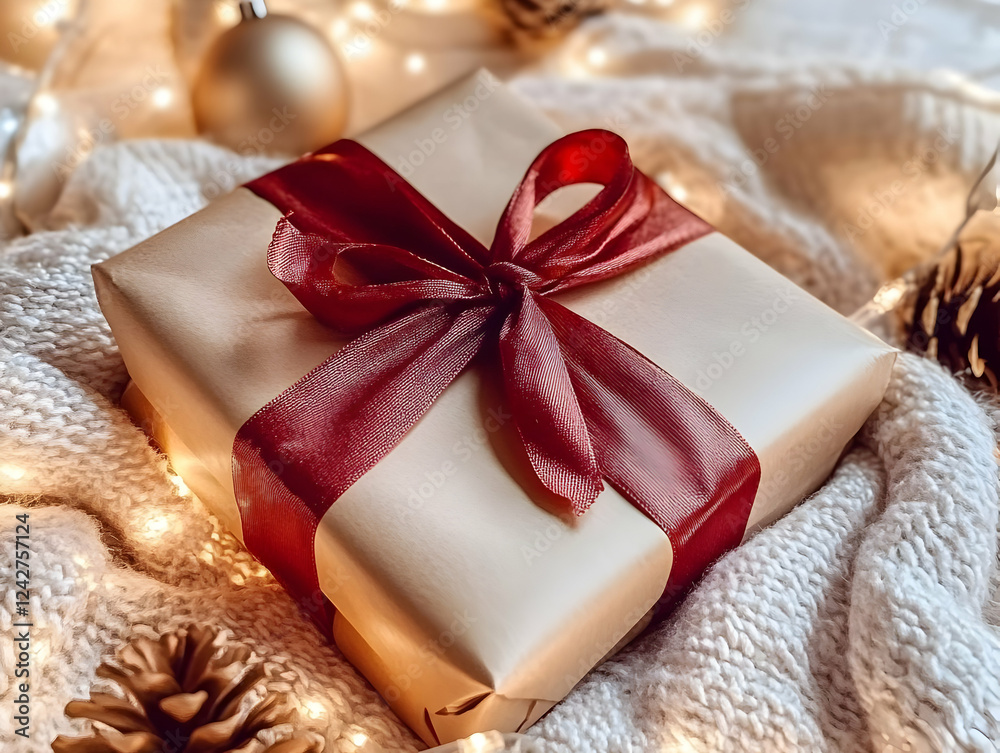 Christmas Gift Illustration: Cozy Winter Present Christmas Gift Illustration: Cozy Winter Present