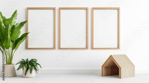 Modern Minimalist Home Decor with Empty Frames and Indoor Plants