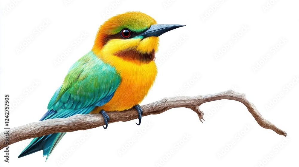 Obraz premium Colorful Bird Perched on Branch with Vibrant Plumage and Detail