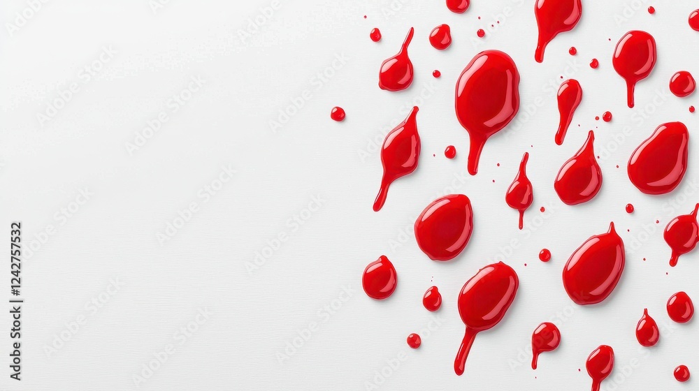 Red Liquid Splatters on White Textured Background Red Liquid Splatters on White Textured Background