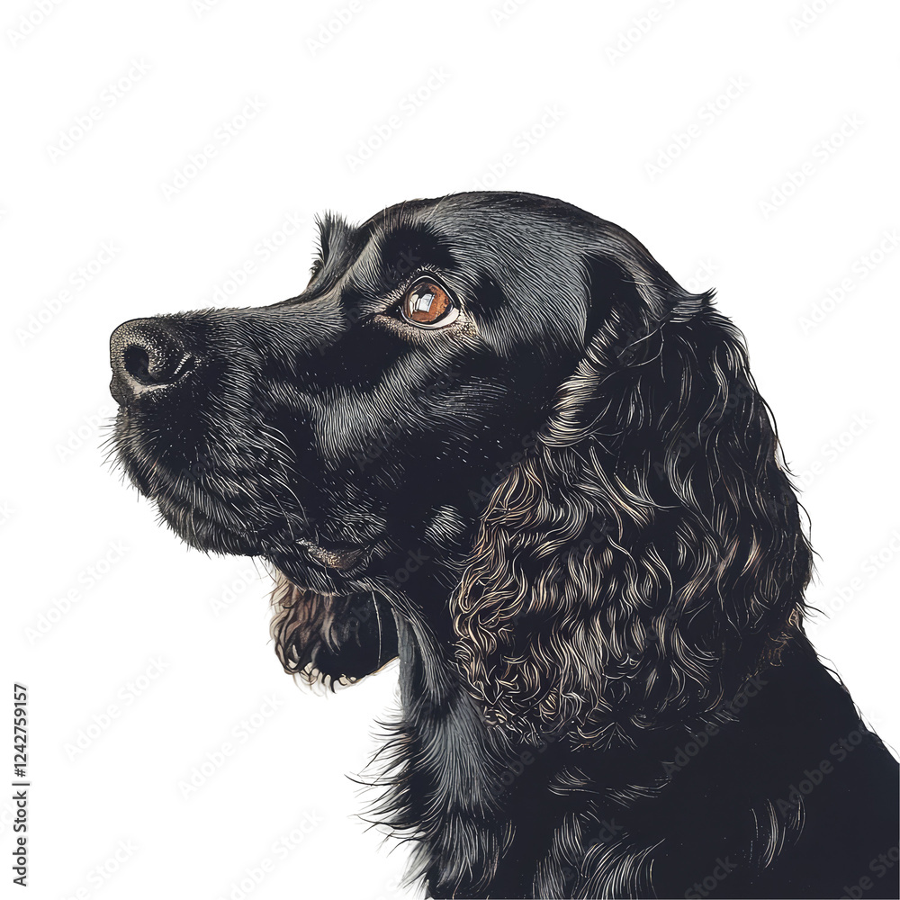 Black Spaniel Dog Portrait on transparent background in Studio Environment with Detailed Features and Expression Black Spaniel Dog Portrait on transparent background in Studio Environment with Detailed Features and Expression