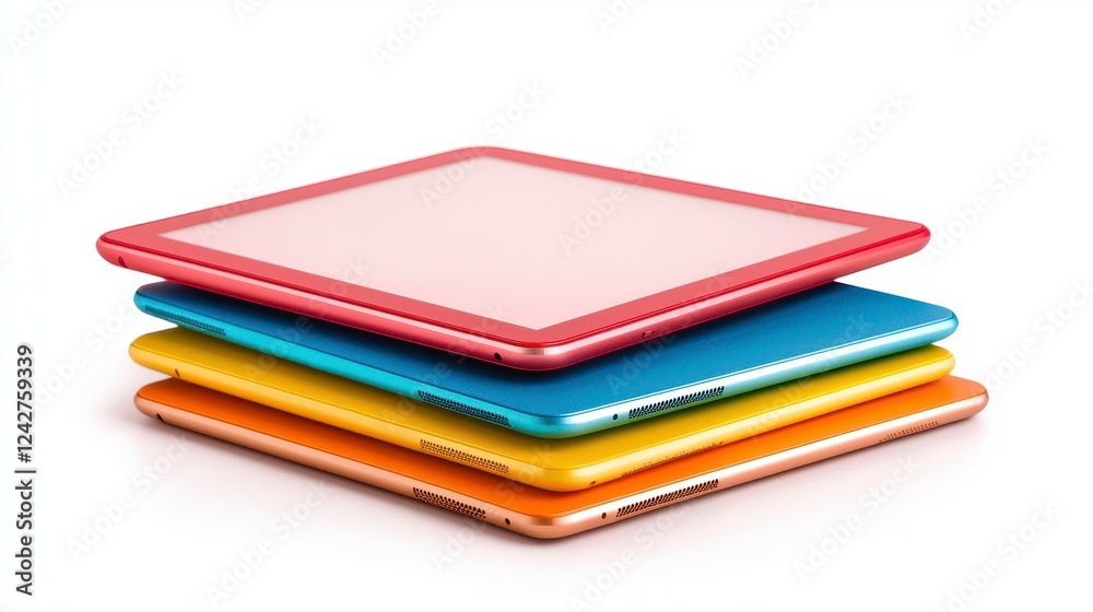 Stack Of Colorful Tablets On White Background Stack Of Colorful Tablets On White Background