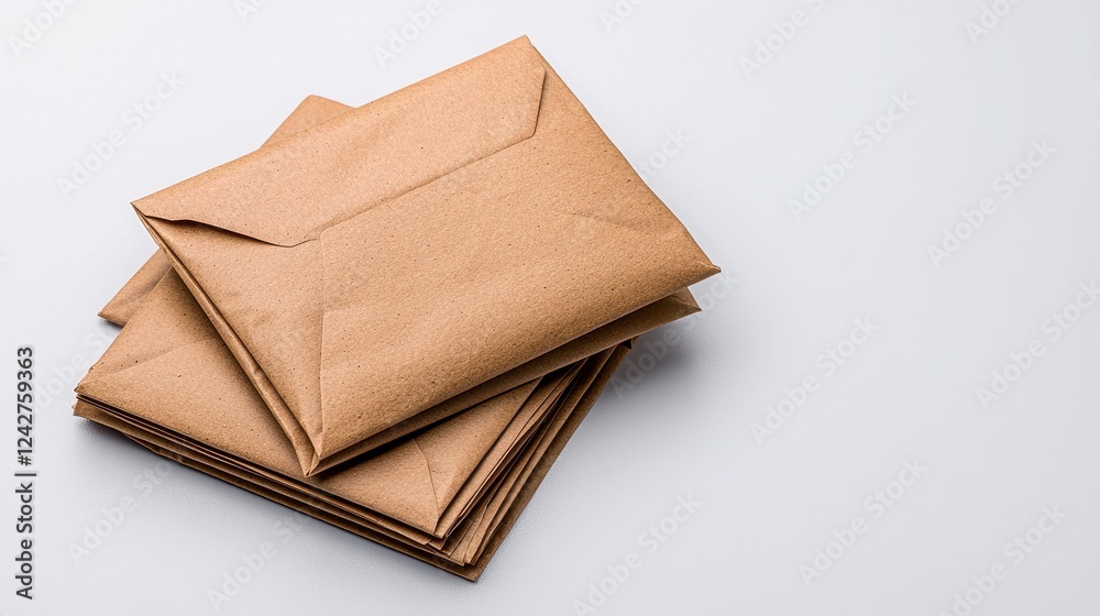 Stack of Brown Kraft Paper Envelopes on Gray Background Stack of Brown Kraft Paper Envelopes on Gray Background
