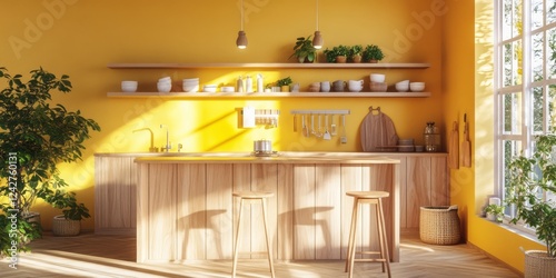 Sunlit Modern Kitchen Island With Wooden Accents