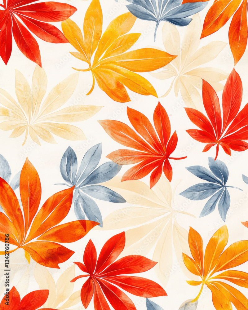 Obraz premium Vibrant autumn leaves in warm hues of red, orange, and blue create stunning pattern