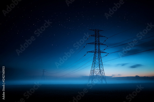 Concept Baltic States leaving, withdraw from Russian BRELL power grid. Synchronous grid of Continental Europe. High electricity poles in urban area connected to smart grid. AI