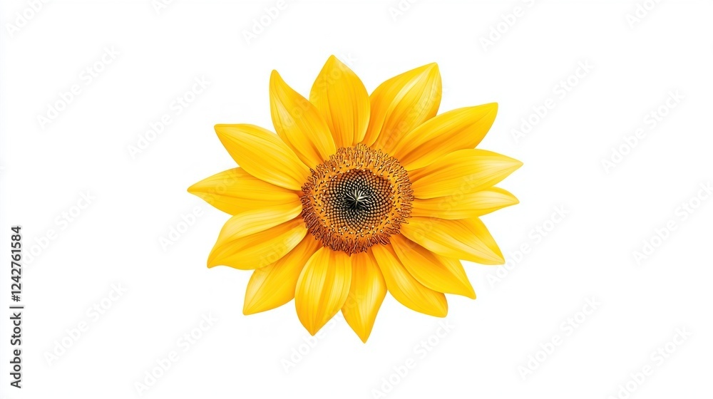 Naklejka premium Vibrant Yellow Sunflower Blossom Closeup on White