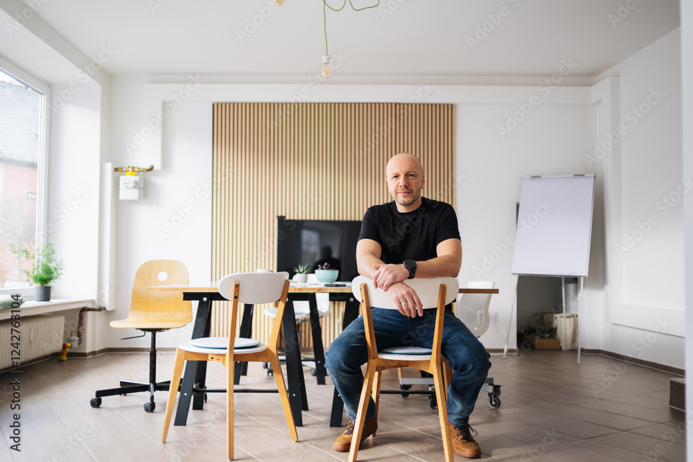 Fototapeta premium Entrepreneur sitting in modern workspace
