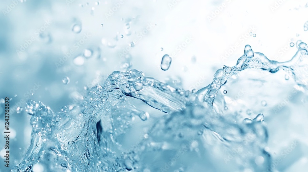 A close-up of water molecules, each connected by clear bubbles to form an abstract geometric pattern against a white background. The light blue color palette adds depth and vibrancy to the scene. A close-up of water molecules, each connected by clear bubbles to form an abstract geometric pattern against a white background. The light blue color palette adds depth and vibrancy to the scene.