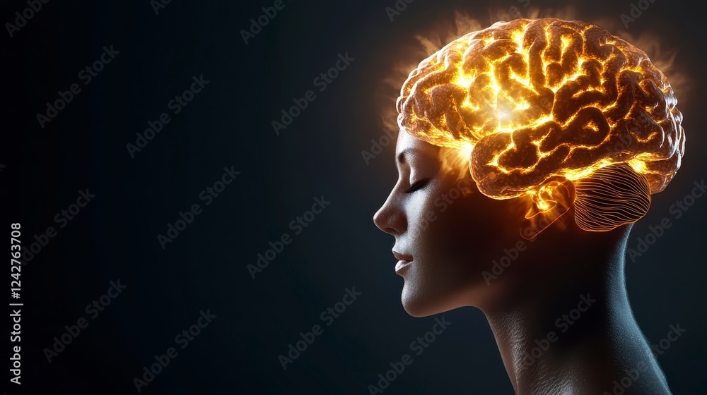 Obraz premium Human Head Silhouette with Energetic Brain Representation