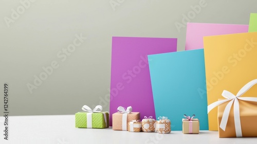 Colorful Gift Boxes on Pastel Background