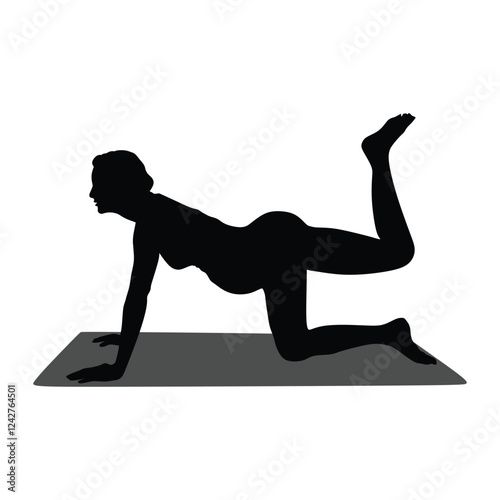 Pregnant woman exercising in flat design. Pregnant female yoga and fitness for healthy and relaxation.