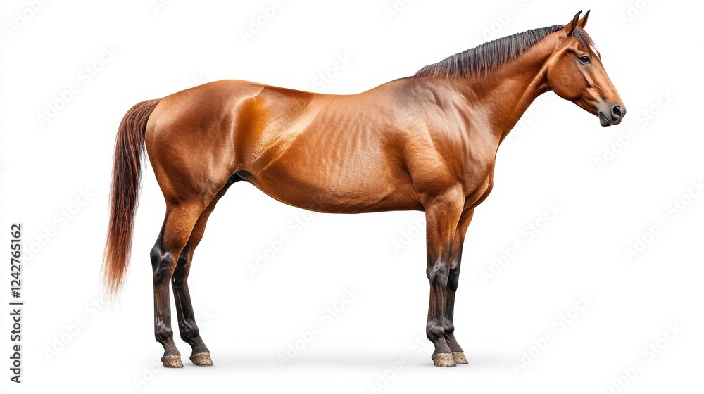 Obraz premium Brown Horse Standing Gracefully in Profile on White Background