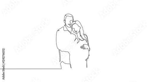 Wallpaper Mural Continuous one line drawing animation of happy couple portrait. Concept of people of man and pregnant woman. Animation video Torontodigital.ca