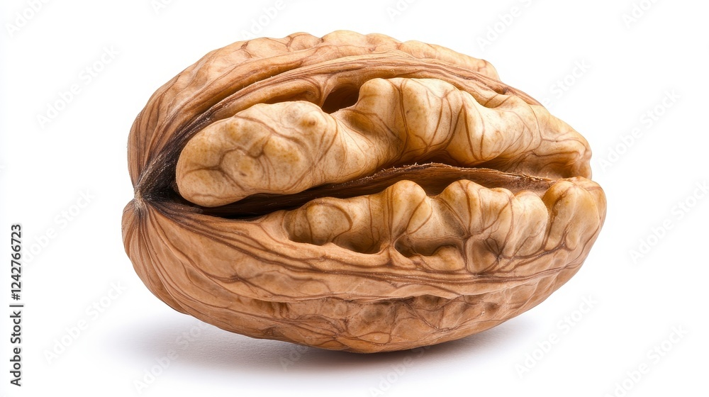 Detailed Close-Up of a Natural Walnut Shell on White Background Detailed Close-Up of a Natural Walnut Shell on White Background