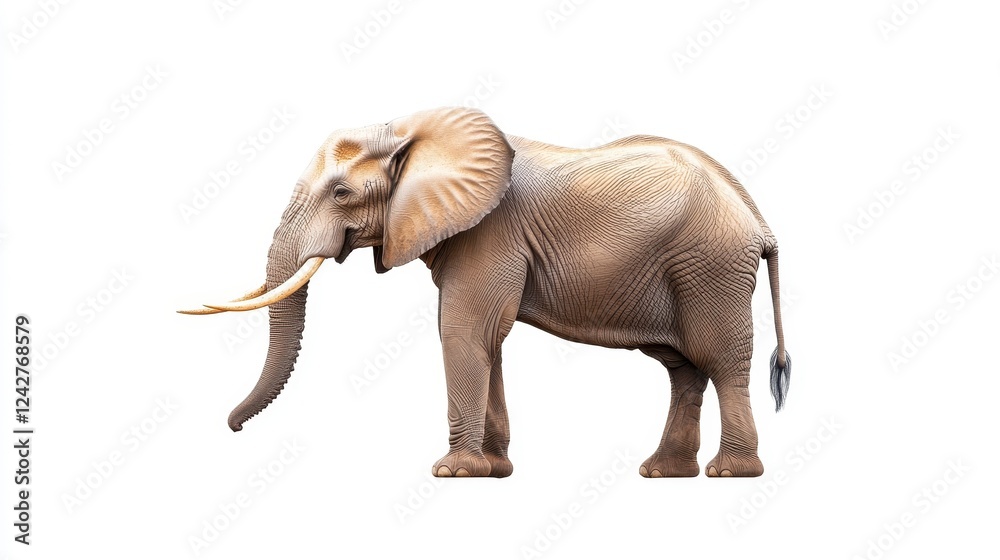 Fototapeta premium Realistic and Majestic Elephant Standing on White Background